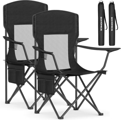 Breathable Camping Chairs, Foldable Outdoor Chairs Set of 2, High Back, Adjustable Armrests, Drink Holder, Weight Capacity 330 Lb, for Sports Garden Backyard, Ink Black UGCB028B02