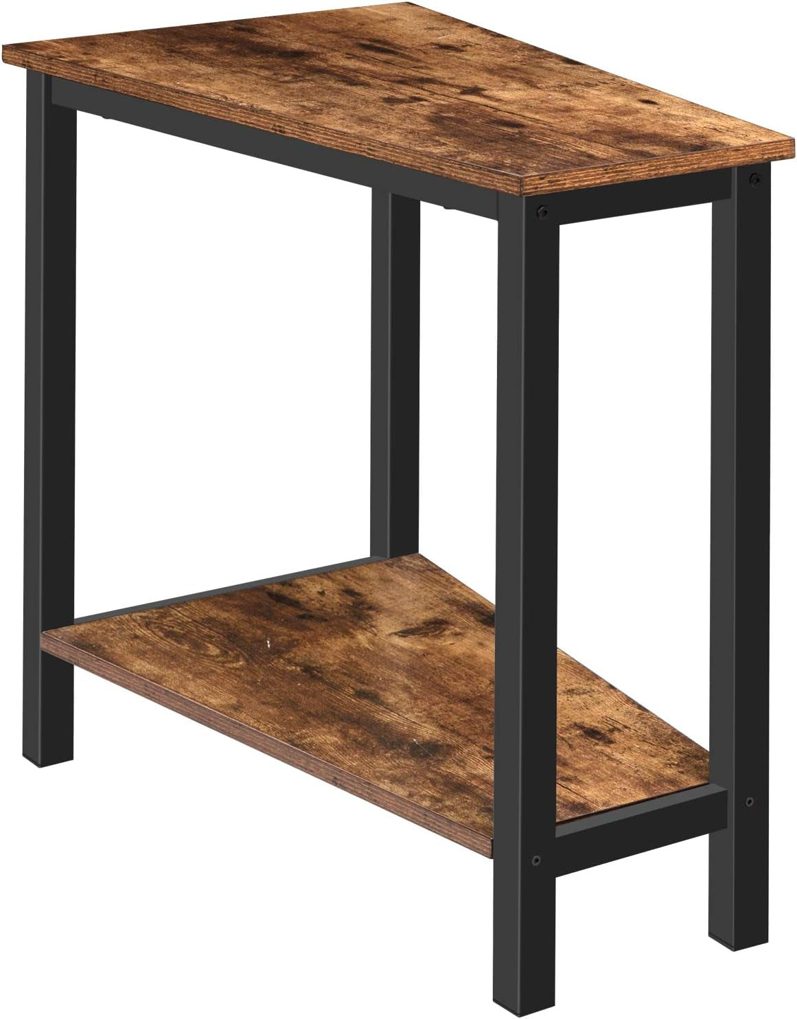 Wedge End Table, Recliner Wedge Side Table with Storage, Industrial Triangle Accent Table for Small Space, Corner, Living Room, Apartment, Rustic Brown BF64BZ01G1