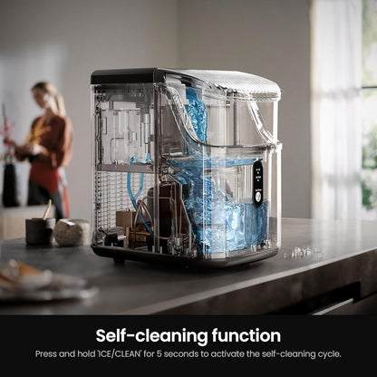 Nugget Ice Makers Countertop,Portable Ice Machine with Crushed Ice, 35Lbs/Day,Self-Cleaning,One-Click Operation for Home Use(Silver)