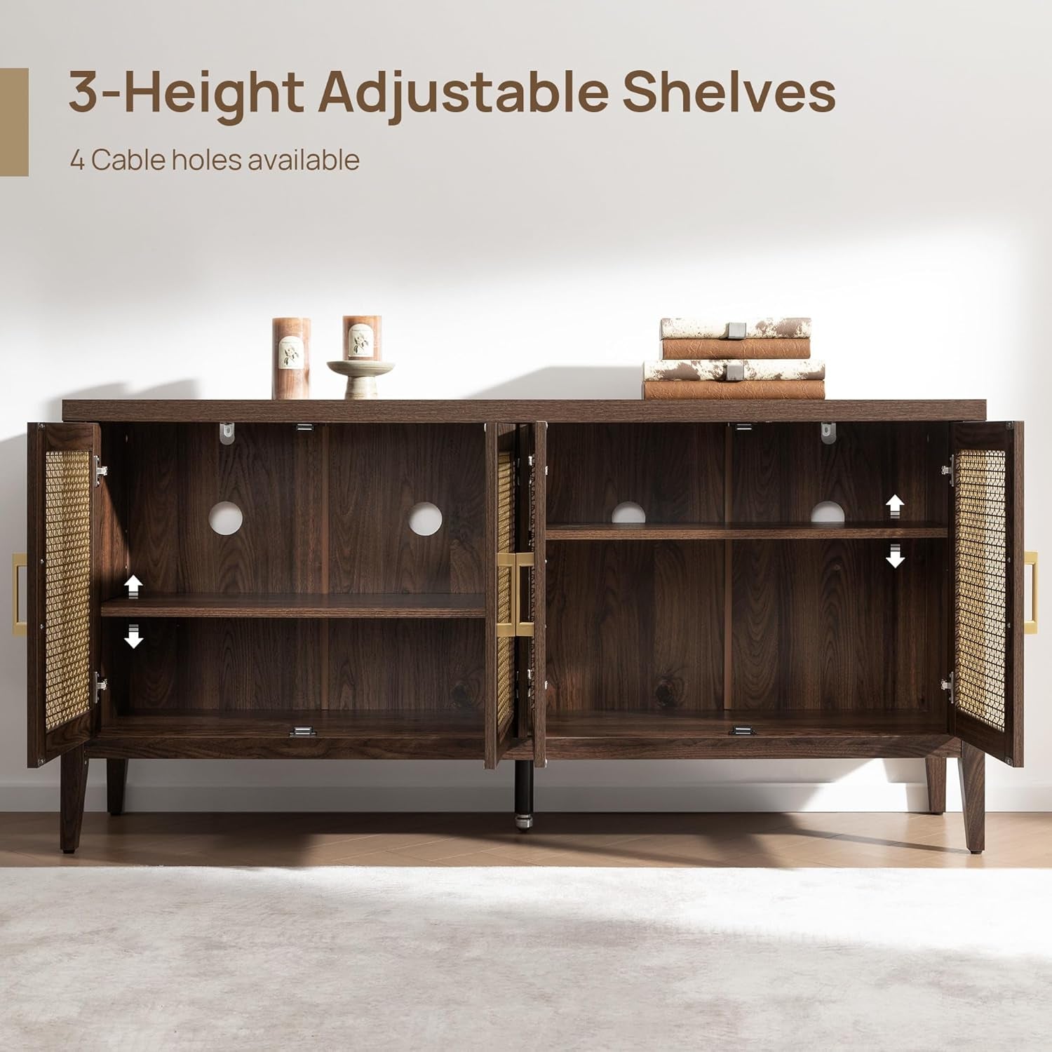 TV Stands for Living Room-Entertainment Center with Storage for Bedroom-Mid Century Modern Television Stands with 4 Doors 59" Media Console TV Cabinet Credenza for 45 50 55 60 65 Inch Tvs