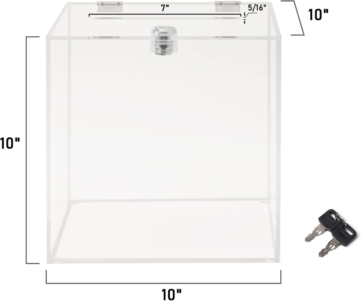 Acrylic Donation Box 10X10X10 Inches, Ballot Suggestion Box Money Storage Container for Voting, Charity, Ballot, Contest, Suggestions