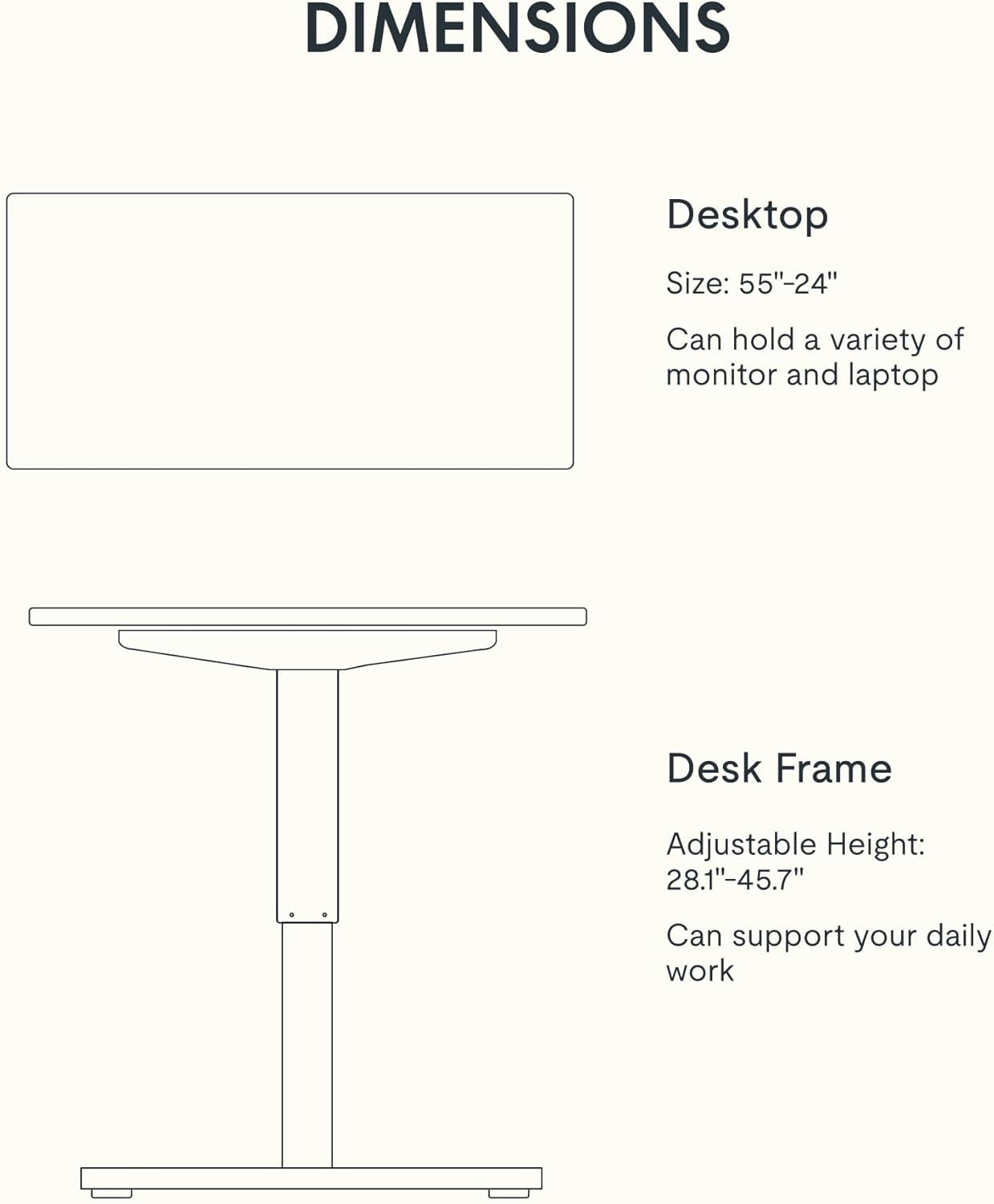 EN1 One-Piece Solid Wooden Standing Desk 55 X 24 Inches Height Adjustable Electric Sit Stand Home Office Desks (Silver Frame + Rubber Wood Top, 2 Packages)