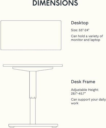 EN1 One-Piece Solid Wooden Standing Desk 55 X 24 Inches Height Adjustable Electric Sit Stand Home Office Desks (Silver Frame + Rubber Wood Top, 2 Packages)