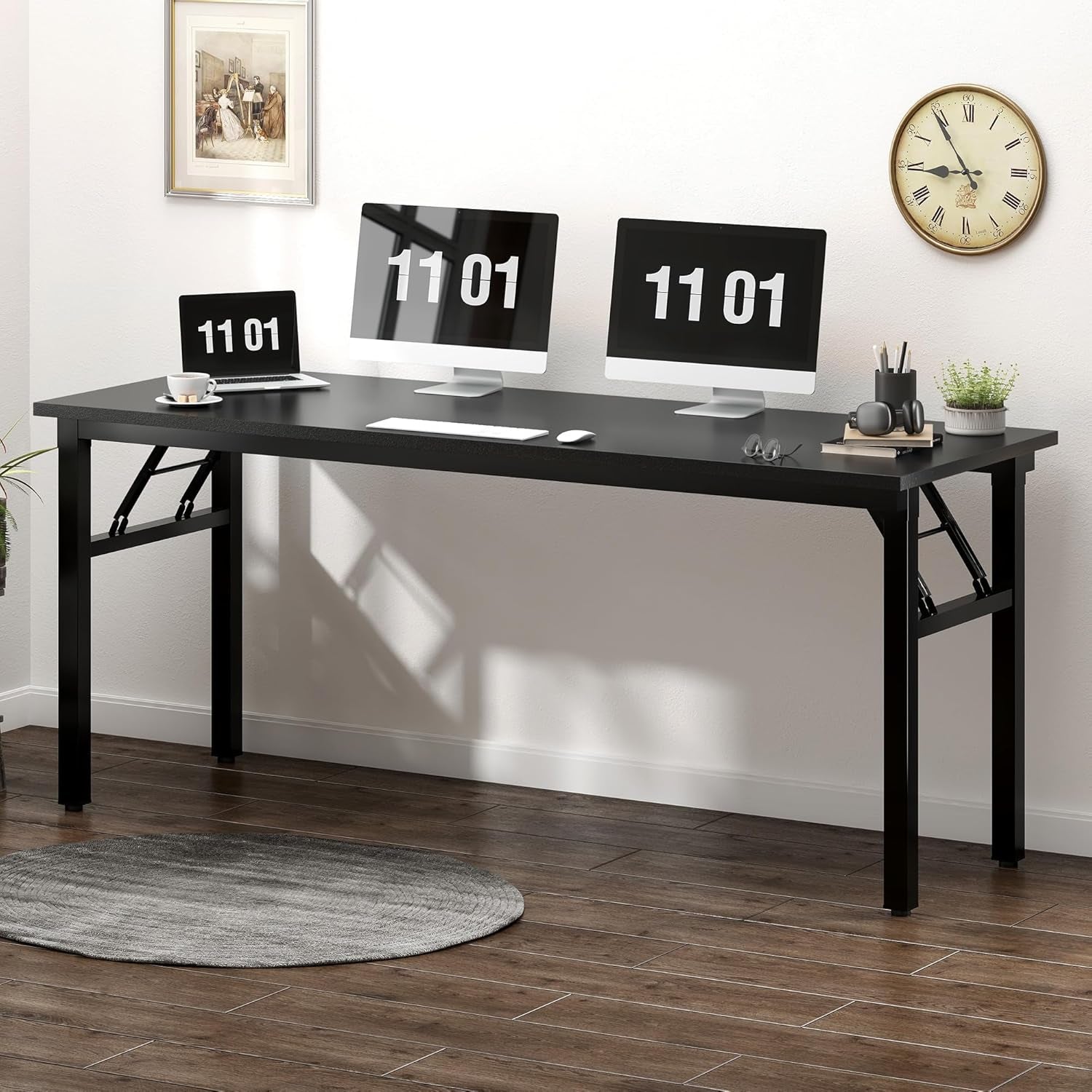 Computer Desk Office Desk 62 Inches Folding Table with BIFMA Certification Computer Table Dining Table No Install ed, Black