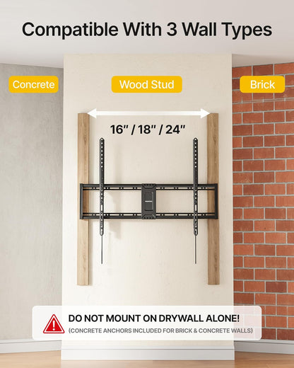 Heavy Duty Fixed TV Wall Mount for 43–100 Inch Tvs up to 200 Lbs, 1.2" Ultra Slim Low Profile Wall Mount Bracket, Max VESA 800X600Mm, Fits 16"/18"/24" Wood Studs, Secure Space-Saving Design