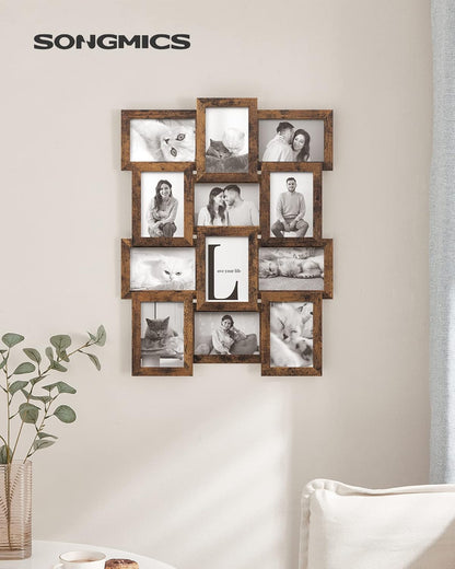 Collage Picture Frames, 4X6 for Wall Decor, Multi Family Photo for Gallery Decor, Hanging Display, Set of 12, Rustic Brown URPF026X01