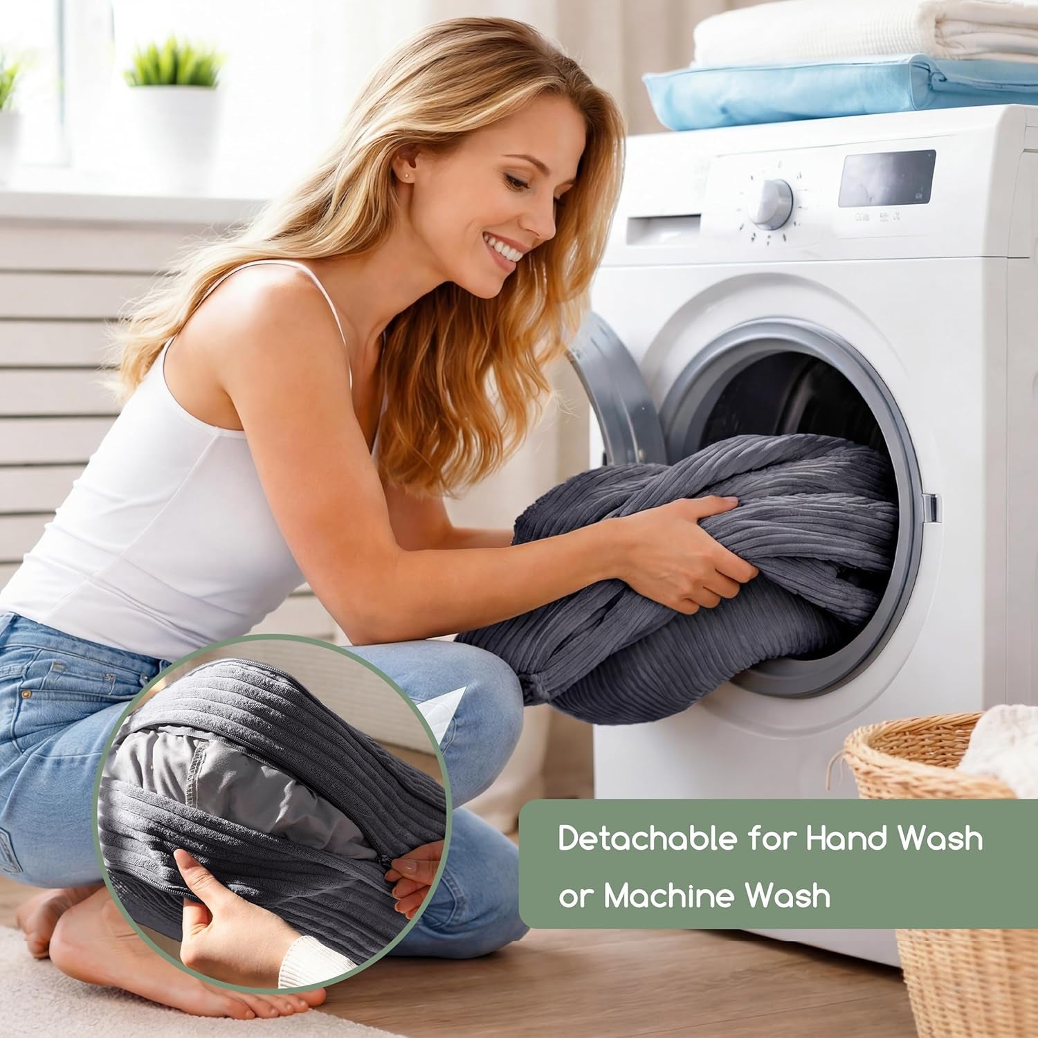 Pouf Ottoman Stuffed Square Modern Foam Filled Foot Rest Poufs 20 X 18 Inches Modular Ottomans Separated into Floor Cushions for Living Room Chair Decorative Stool, Dark Grey