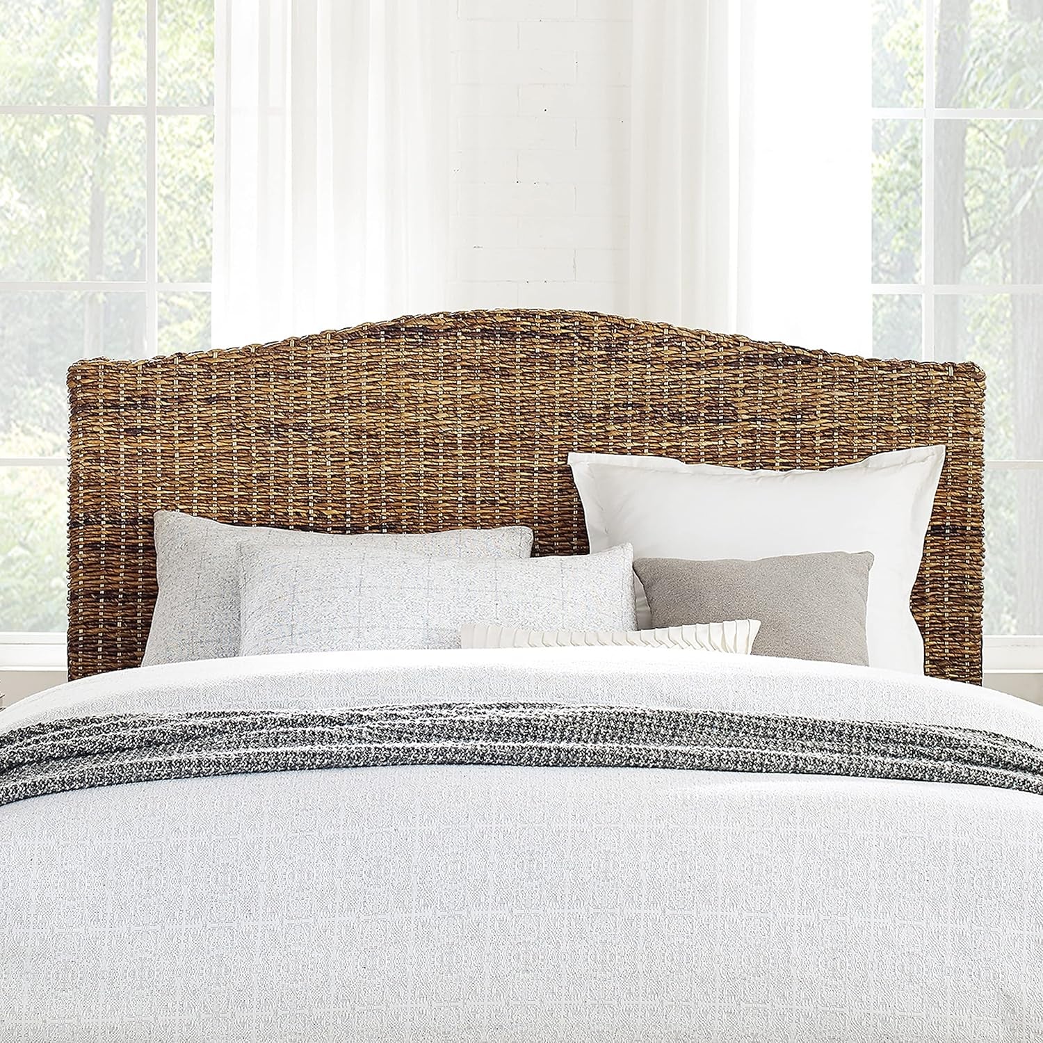 Serena Handwoven Natural Fiber Rattan Bed Headboard, Banana Leaf, King