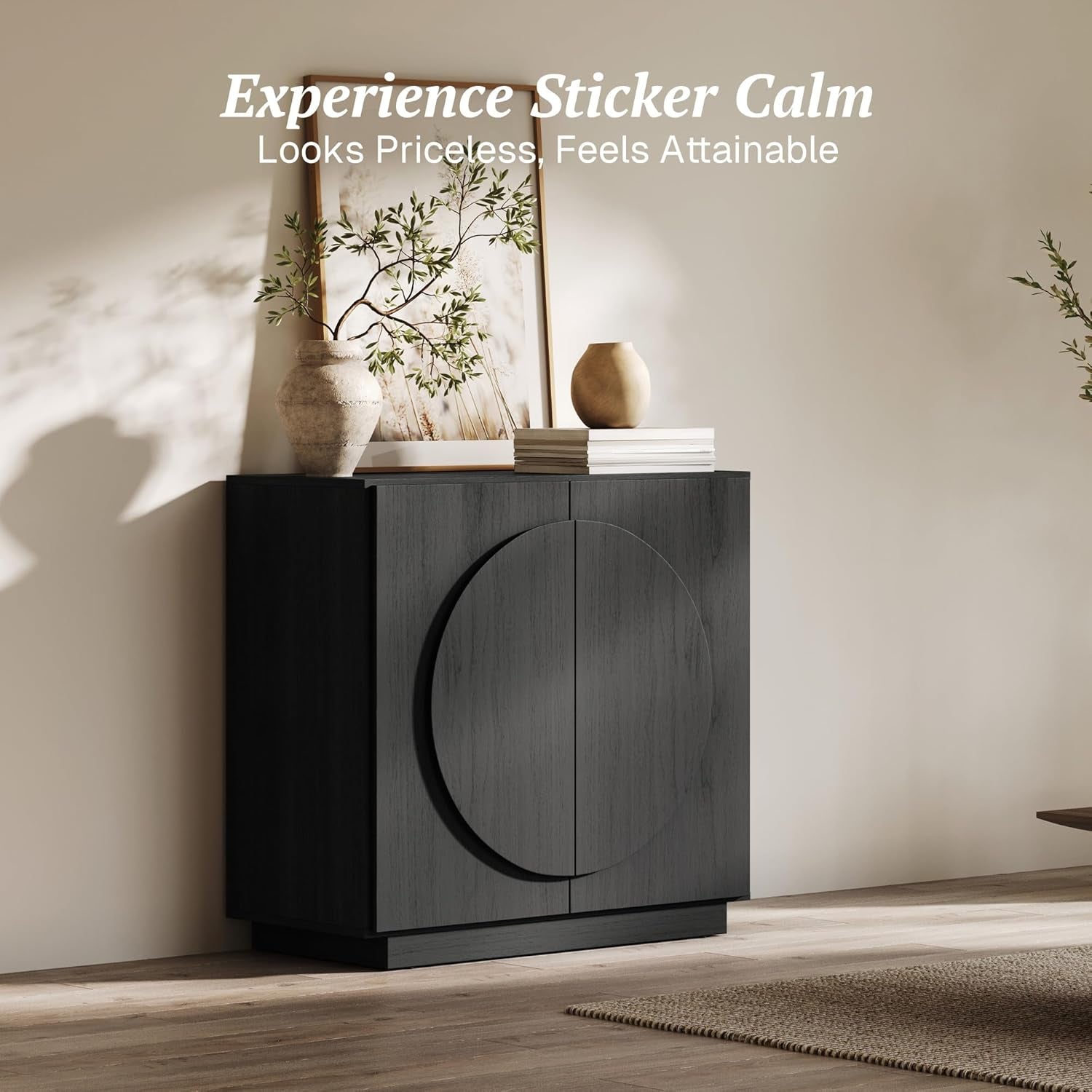 Modular Buffet Cabinet with Storage,Mid Century Modern Arched Sideboard with Adjustable Shelf & Symmetrical Doors,Credenza Console Table for Entryway Kitchen Living Room (Espresso Black)