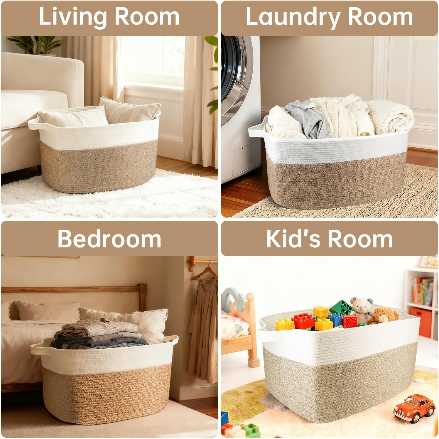 75L Large Cotton Rope Basket 22" X 17" X 12",Large Blanket Basket with Handle,Woven Baskets for Storage,Storage Baskets for Organizing