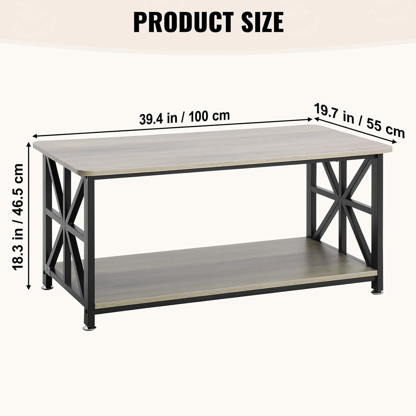 40" Farmhouse Coffee Table, Rectangle Coffee Table with Open Storage Compartment, Wooden Rustic Cocktail Table for Living Room, Bedroom, Apartment, Studio, Brown & Black
