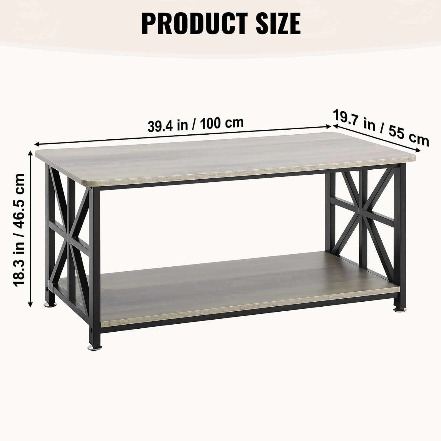 40" Farmhouse Coffee Table, Rectangle Coffee Table with Open Storage Compartment, Wooden Rustic Cocktail Table for Living Room, Bedroom, Apartment, Studio, Brown & Black