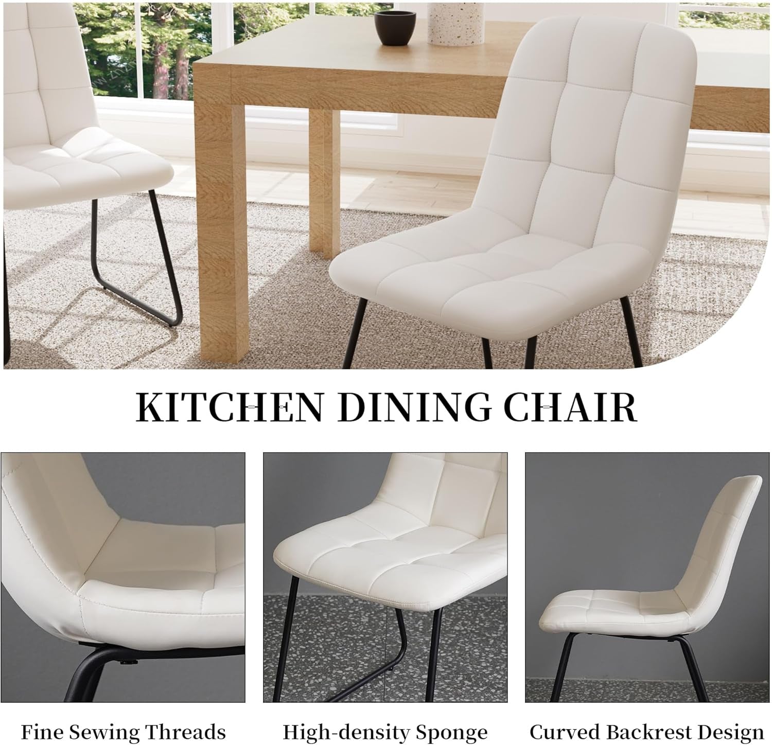 Dining Chairs Set of 2, Modern Kitchen Faux Leather Dining Room Chairs for Kitchen Living Dining Room (2 White)