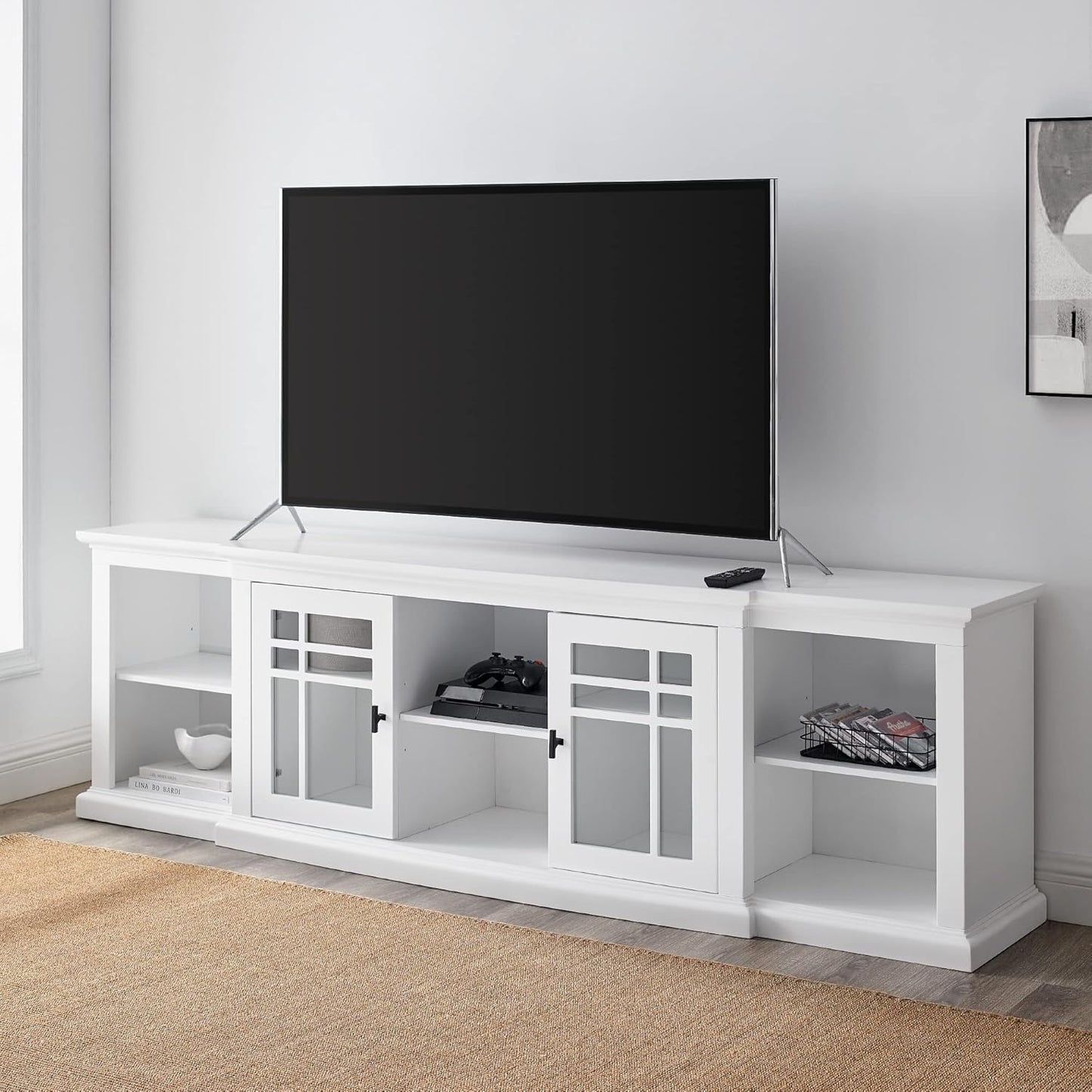 Bardot Classic Glass-Front 2-Door Storage Stand for Tvs up to 88 Inches, 80 Inch, White