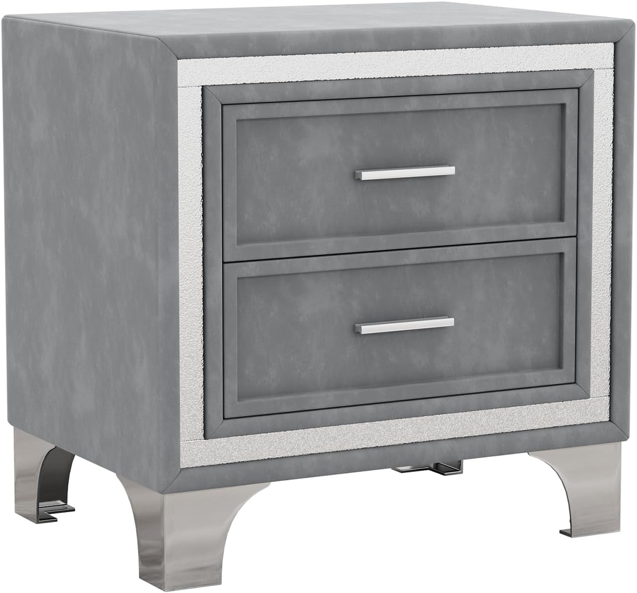3-Piece Queen Bedroom Set, Upholstered Platform Bed with LED Lights and 2 Nightstands, Modern Gray