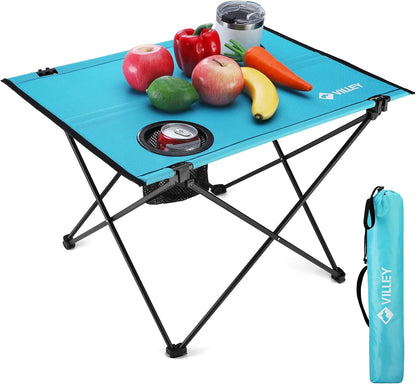 Folding Camping Table, Lightweight Portable Beach Table with 2 Cup Holders & Carry Bag for Camping, Beach, Fishing, Travel, and Outdoor Activities (Small)
