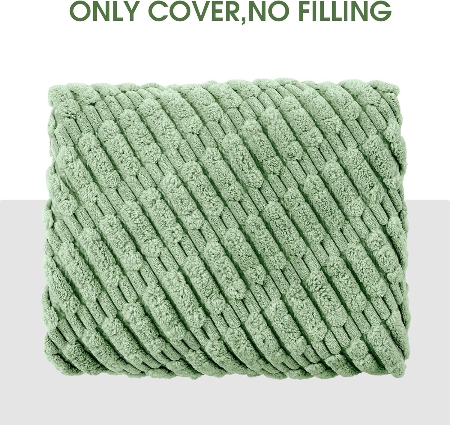 Unstuffed Ottoman Pouf Cover,Round Faux Fur Foot Stool, Fuzzy Chair, Floor Bean Bag(No Filler),Foot Rest with Storage for Living Room, Bedroom, Office, Striped Tufted (Sage Green)