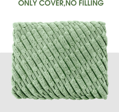 Unstuffed Ottoman Pouf Cover,Round Faux Fur Foot Stool, Fuzzy Chair, Floor Bean Bag(No Filler),Foot Rest with Storage for Living Room, Bedroom, Office, Striped Tufted (Sage Green)
