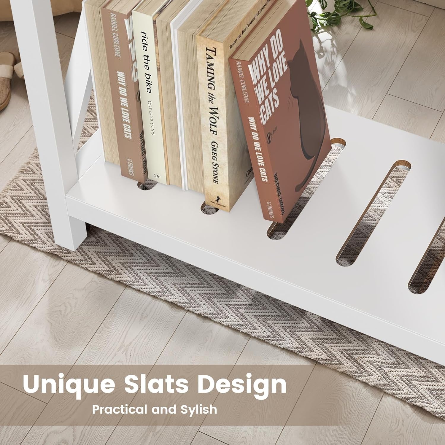 Farmhouse Side Table with Storage Shelf, Narrow Bedside Table for Small Space, Slim End Table, Rustic X-Design Nightstand for Living Room, Bedroom, White & Brown