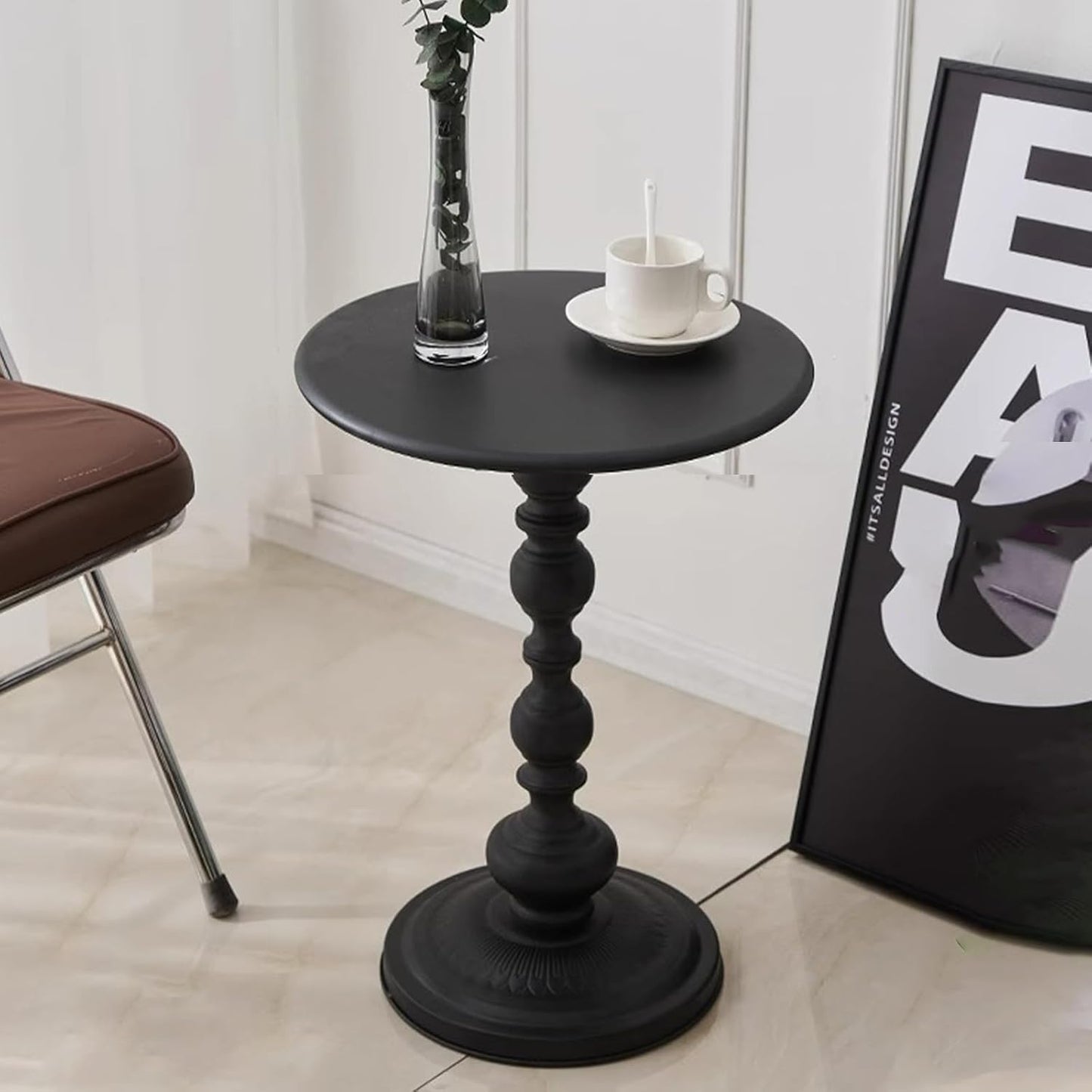 Pedestal Metal round Side Table, Sofa Table, Small TV Tray Table for the Sofa in the Living Room and Bedroom, Bed, Chair, Mini Coffee Table, Headboard Table, 20.47 (H) *13.77 (W)