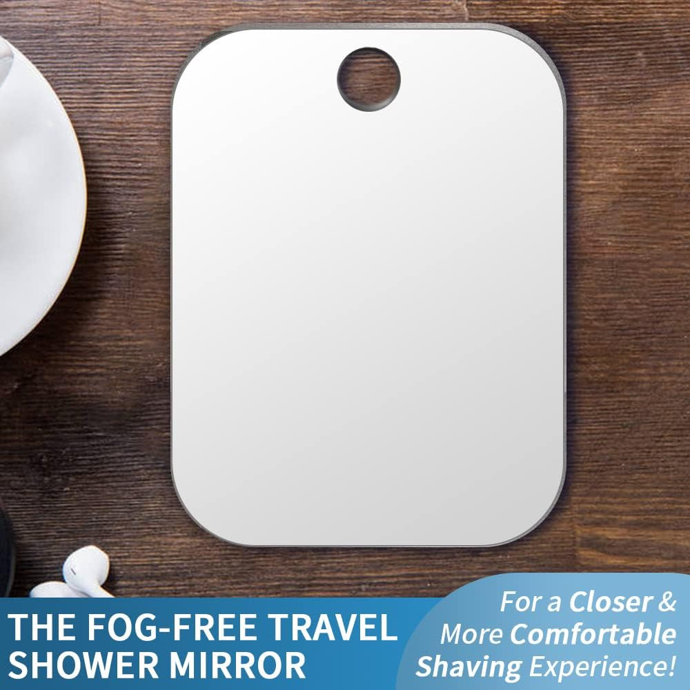 Shatterproof Shower Mirror Fogless for Shaving(2 Pack,Larger 10.7X8 Inch) 43% than Original,Unbreakable Deluxe Plexiglass Makeup Mirror,Largest Bathroom Wall Hanging,Portable Handheld Camping,Silver
