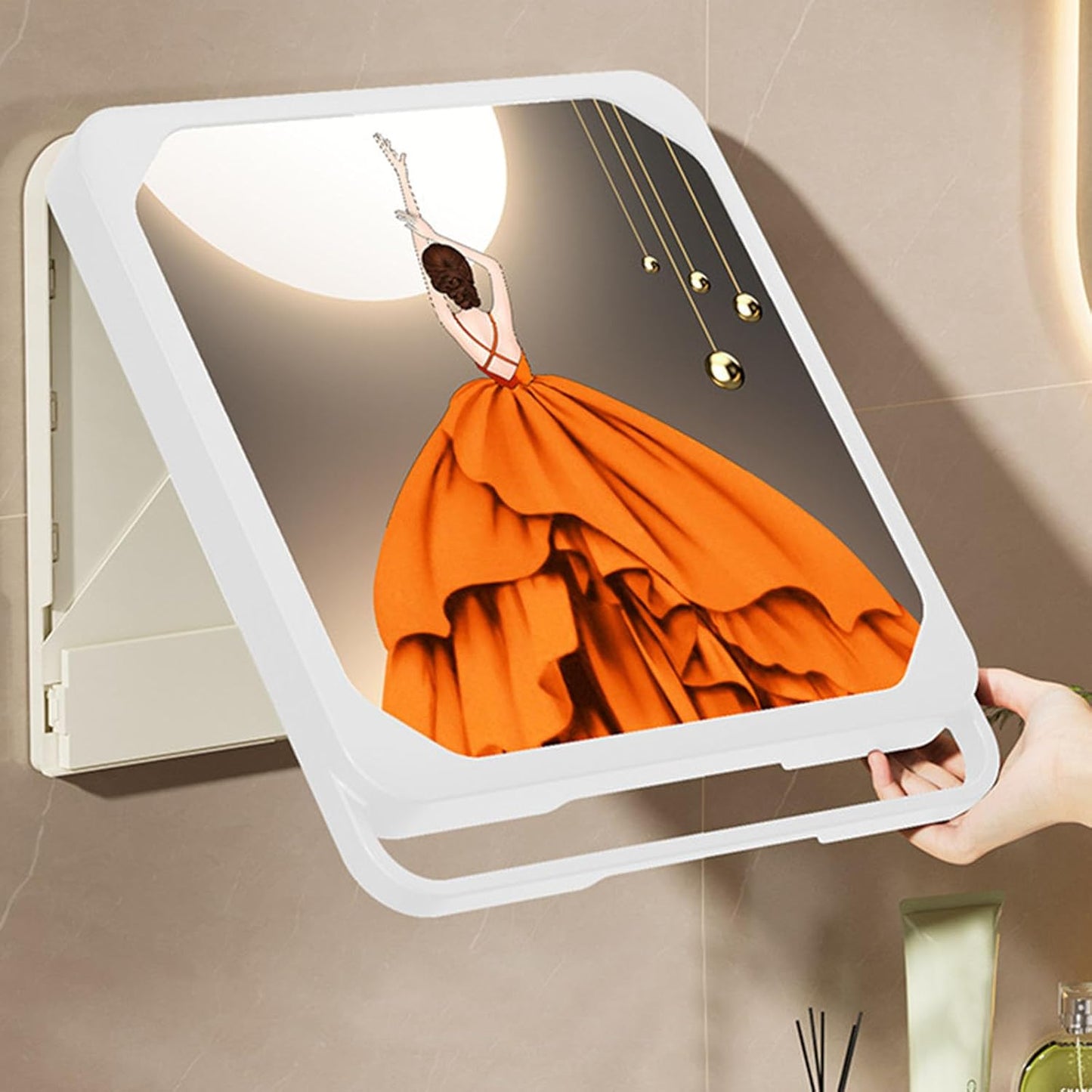 Clothes Folding Storage Box, Bathroom Mural Clothes Folding Storage Box, Waterproof Hanging Storage Organizer, No-Punch Wall Mounted Bathroom Shelves for College Dorm Laundry Kitchen Travel (White)