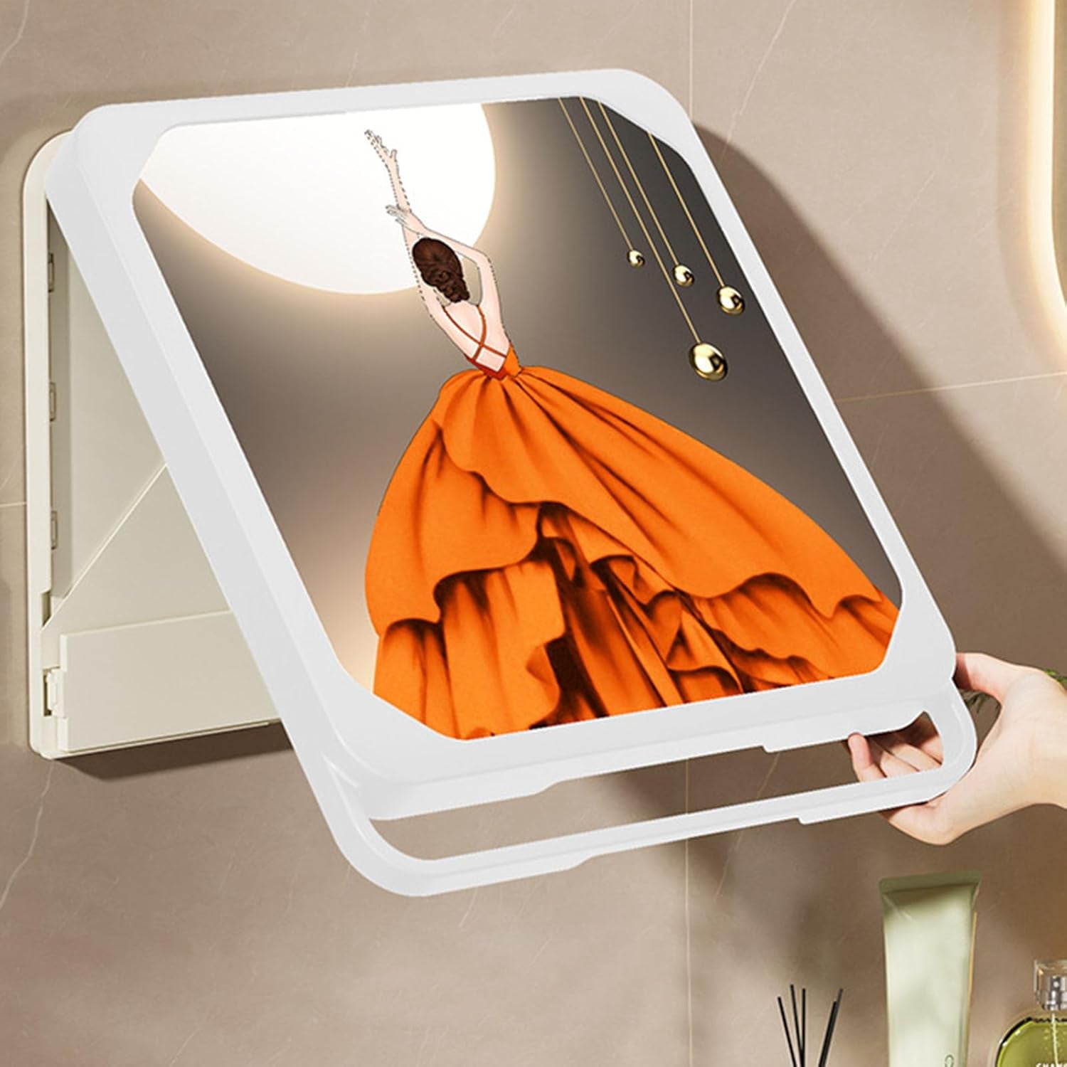 Clothes Folding Storage Box, Bathroom Mural Clothes Folding Storage Box, Waterproof Hanging Storage Organizer, No-Punch Wall Mounted Bathroom Shelves for College Dorm Laundry Kitchen Travel (White)