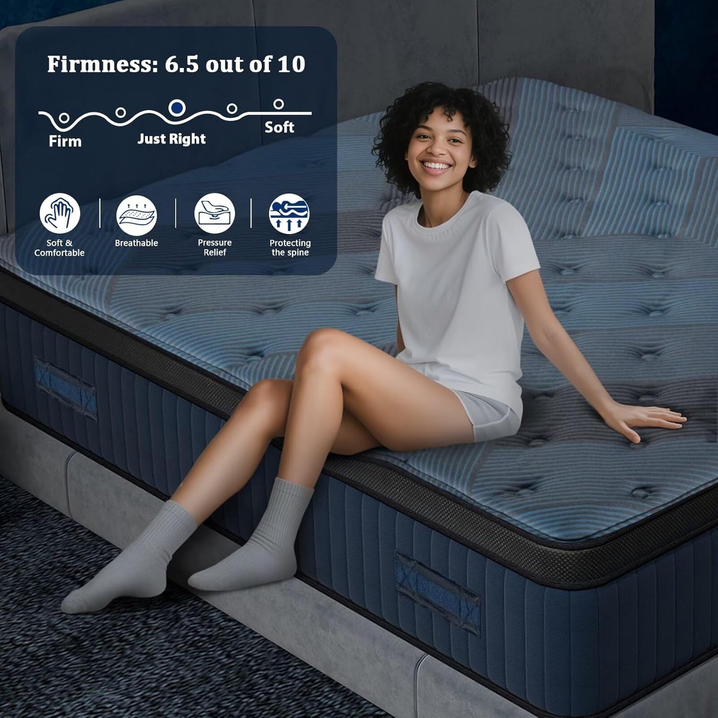 14 Inch Queen Size Mattress in a Box, Medium Firm Hybrid with Lumbar Foam and Zoned Pocket Springs for Pressure Relief and Edge Support