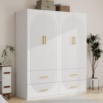 71" H 4 Doors Armoire Wardrobe Closet with Drawers, Bedroom Armoires Cabinet Wooden with Hanging Rod and Drawers,Large Wardrobes and Armoires for Storage Tall Wardrobe Armoires White