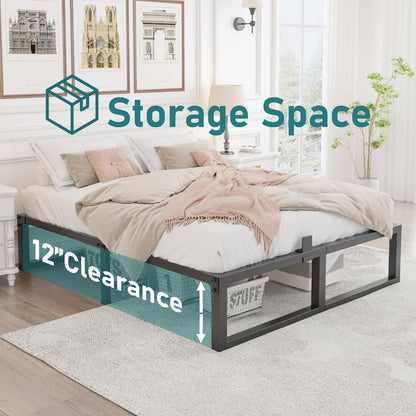 14 Inch Queen Bed Frame,3500 Lbs Heavy Duty Metal Platform, Steel Slats Support/No Box Spring Needed/Noise Free/Non-Slip/Easy Assembly