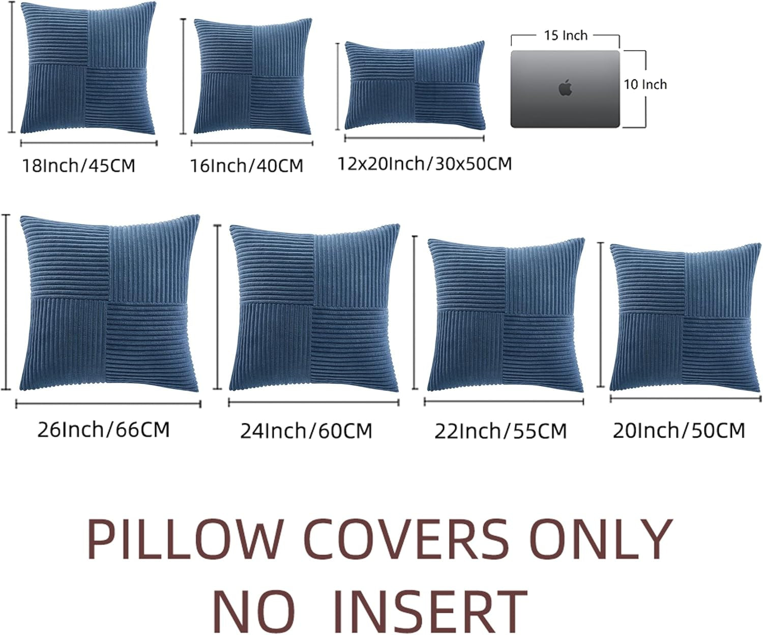 2 Packs Dusty Blue Decorative Throw Pillow Covers 18X18 Inch for Living Room Couch Bed, Farmhouse Boho Home Decor, Soft Corss Corduroy Patchwork Textured Square Cushion Case 45X45Cm