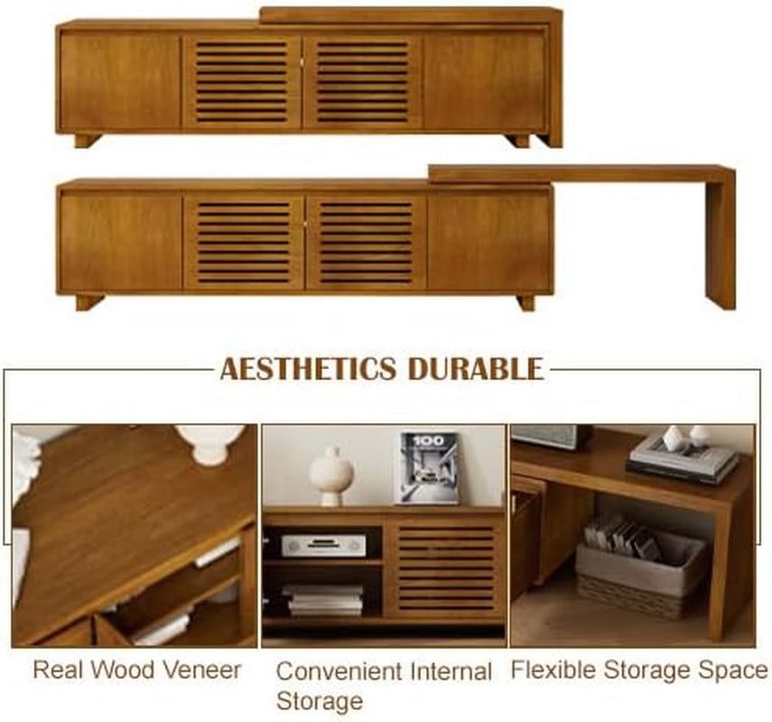 Mid Century Modern TV Stand for 75 Inch TV, Extendable TV Stand with Storage, Media Console TV Cabinet, Farmhouse Entertainment Cabinet for Living Room Bedroom Brown Ebony (63"-98" Extendable)