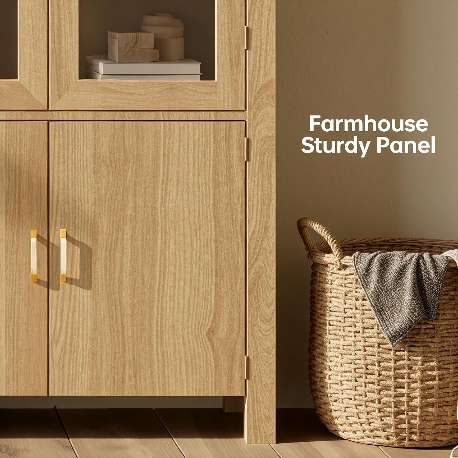 71" Tall Arched Kitchen Pantry, Modern Farmhouse Wood Kitchens Storage Cabinets, Versatile Cupboard for Dining Room, Kitchen, Wood