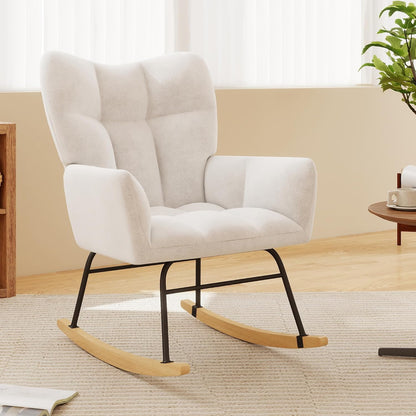 Nursery Rocking Chair, Rocking Chairs for Nursery, Baby Rocker Chair, Glider Rocker, Anti-Tip Safety Design, 440 Lb Weight Capacity, Cotton Fabric Cover, White