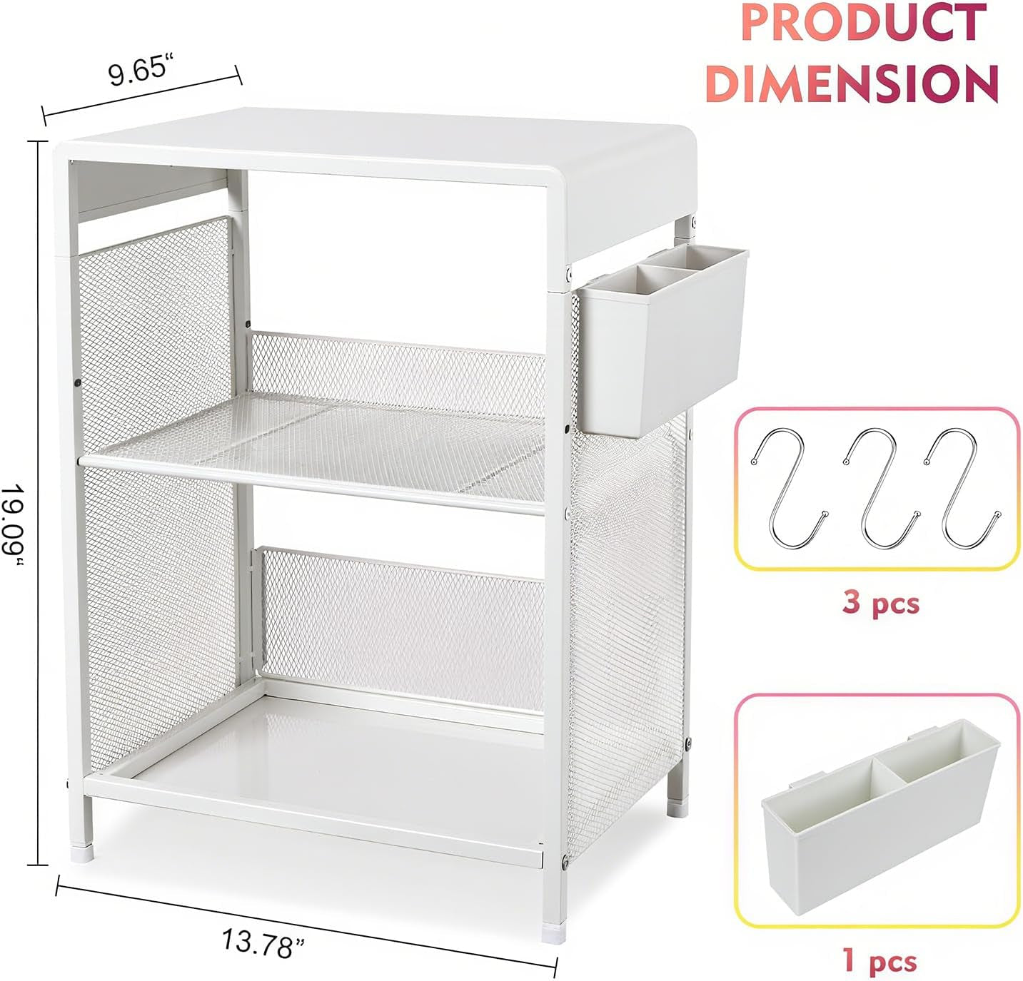 Nightstand, End Table with Hooks and Holder, Kids Nightstand for Bedroom, Toddler Bedside Table, Small Pink Desk for Girls, Coffee Table for Living Room, Dorm, Office (White)