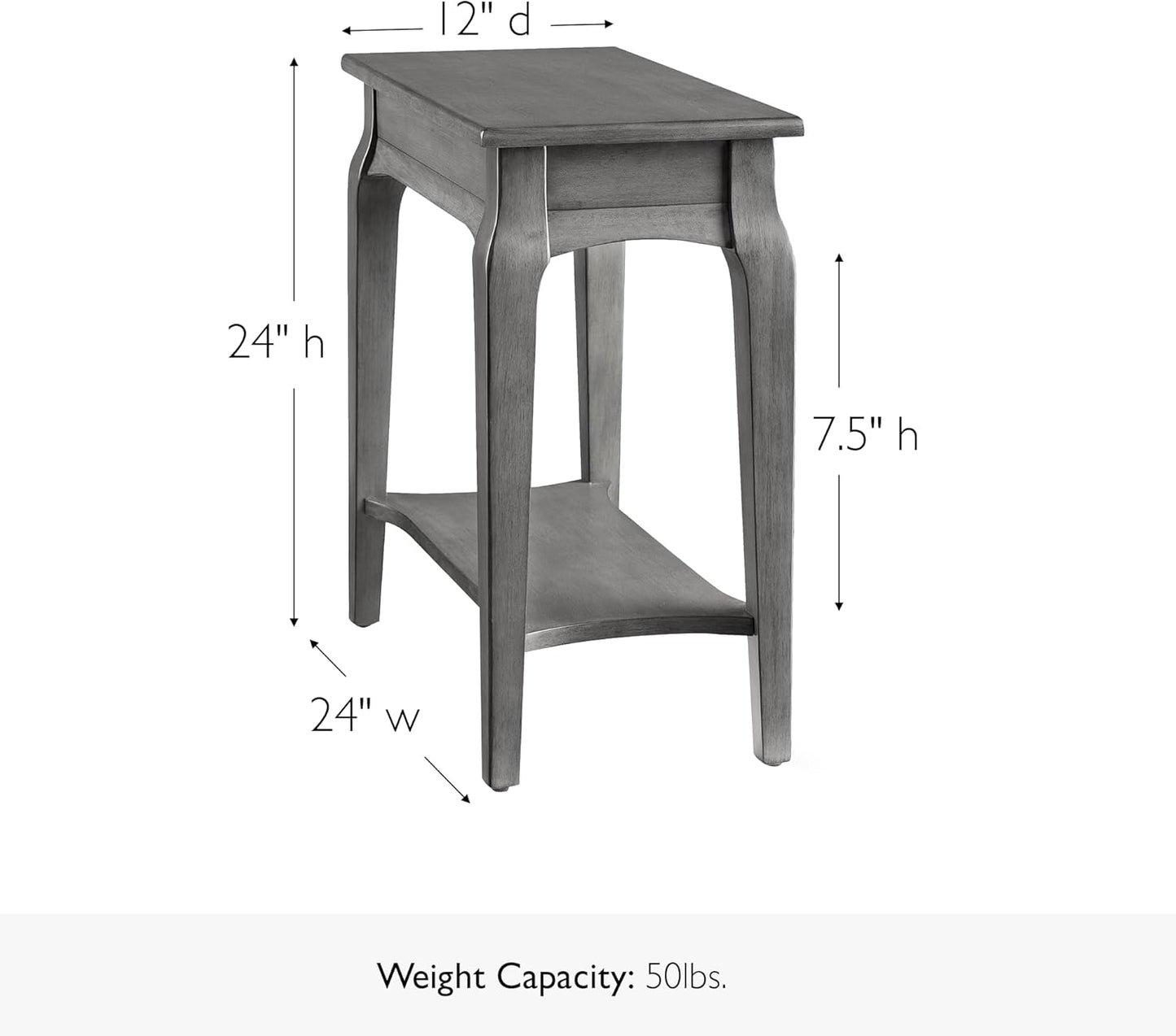 Stratus Solid Wood Narrow Side End Table with Shelf, Smoke Gray, Perfect for Living Rooms, Bedrooms, and Small Spaces – , 22005-GR