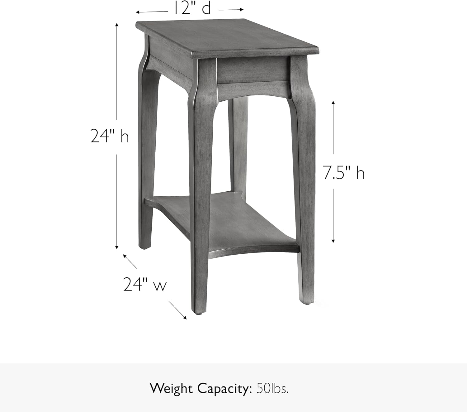 Stratus Solid Wood Narrow Side End Table with Shelf, Smoke Gray, Perfect for Living Rooms, Bedrooms, and Small Spaces – , 22005-GR