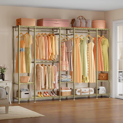 V50 Closet Organizer System, Extra Large Heavy Duty Clothes Rack with Adjustable Shelves, Freestanding Modern Wardrobe for Bedroom, Walk-In Closet, Dressing Room, 1300 Lbs Capacity, Gold