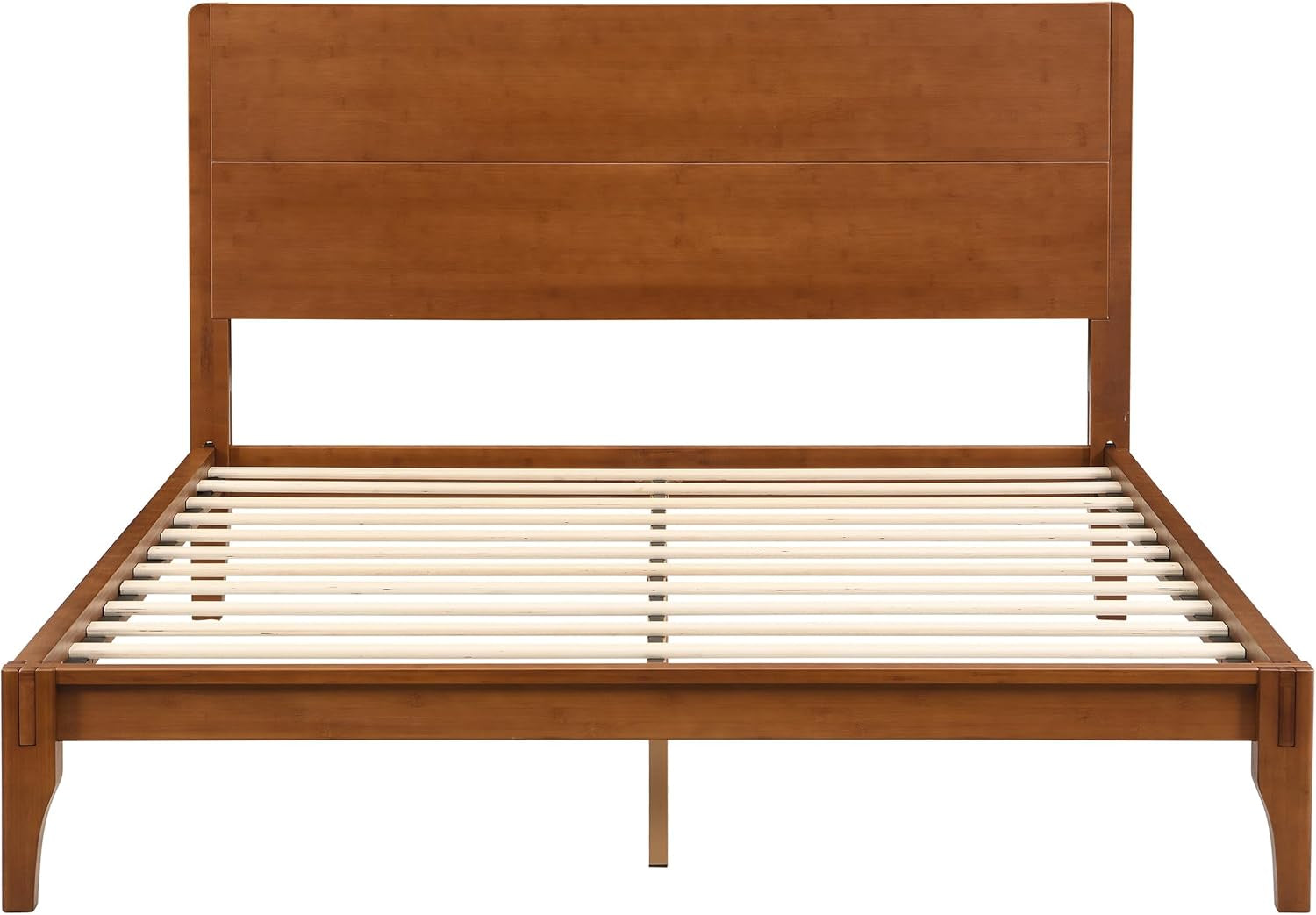 Queen Size Bamboo Platform Bed, Mid-Century Modern Bed Frame with Tall Headboard, Solid Sustainable Bedframe Queen-Size, Wood Slat Support, No Box Spring Needed, Easy Assembly, Noise Free, Brown