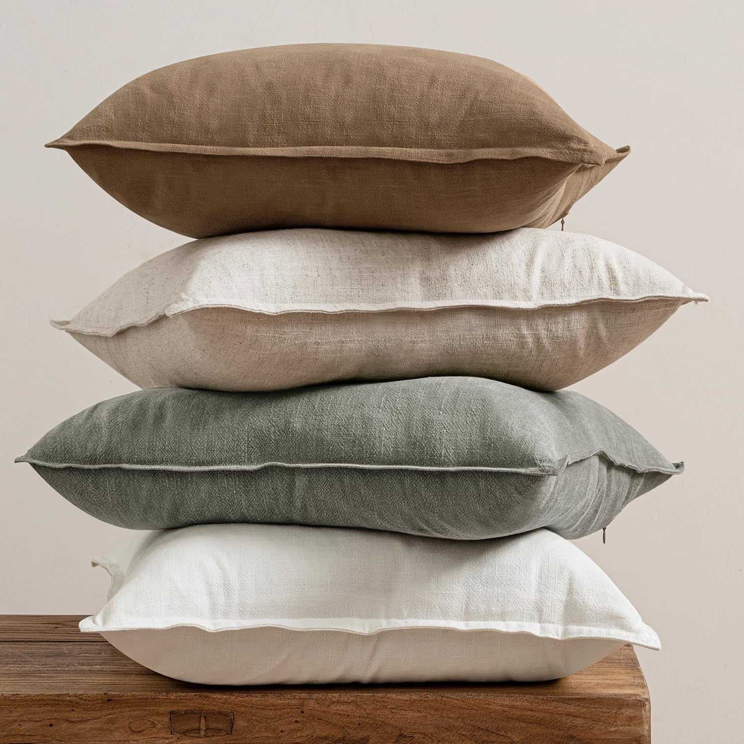 Neutral Linen Pillow Covers Pack of 4 Decorative Natural Solid Throw Pillow Covers Soft Accent Boho Farmhouse Couch Pillowcases Modern Home Decors for Living Room Bed Sofa 18X18 Inch