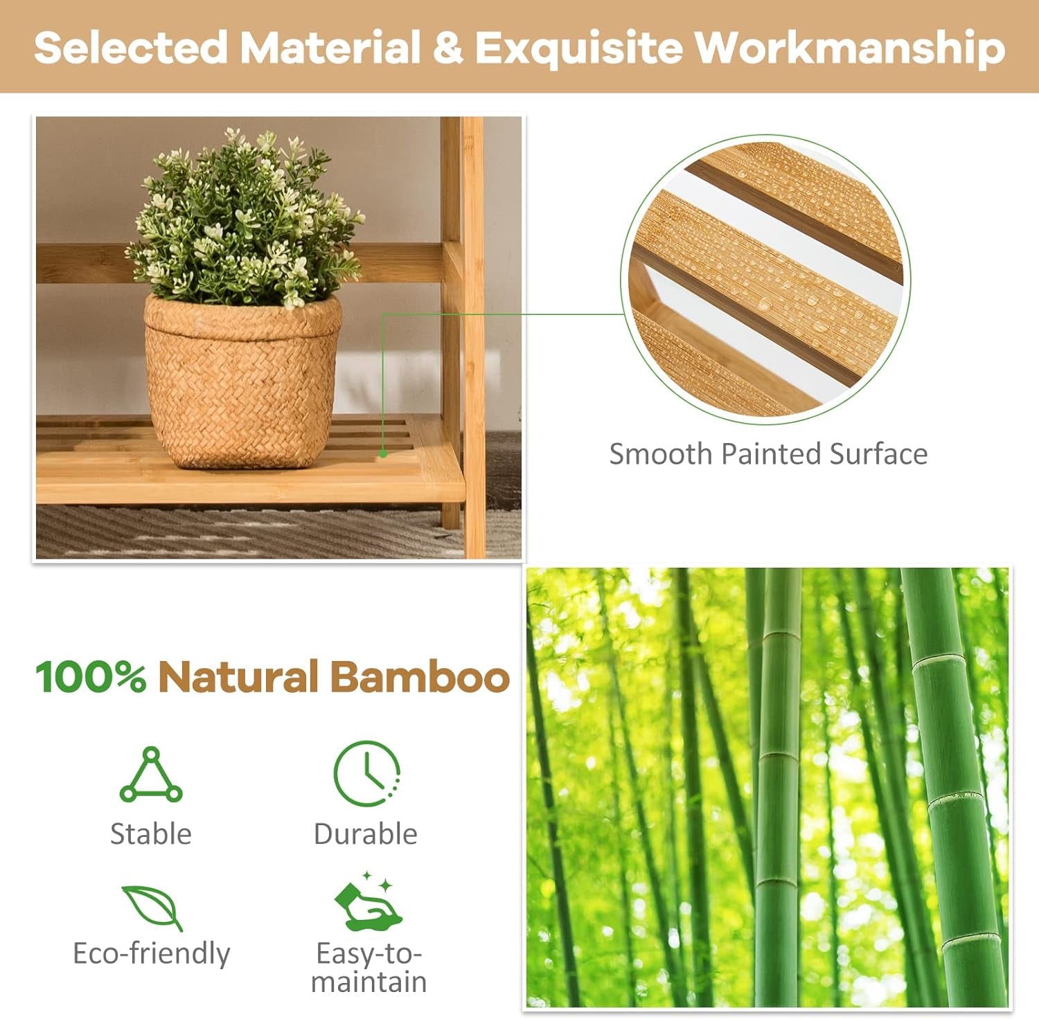 Ladder Shelf, 4 Tier Bamboo Ladder Bookshelf, 48’’ Tall Freestanding Bookcase Storage Rack Plant Stand for Living Room, Balcony, Office, Bedroom, Farmhouse Wooden Ladder Bookshelf, Natural