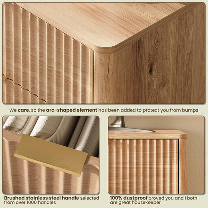 47'' Wide 6 Drawers Dresser for Bedroom,Modern Fluted Vertical Chest with Rounded Corners,Fluted Dresser for Living Room,Hallway, Natural Wood