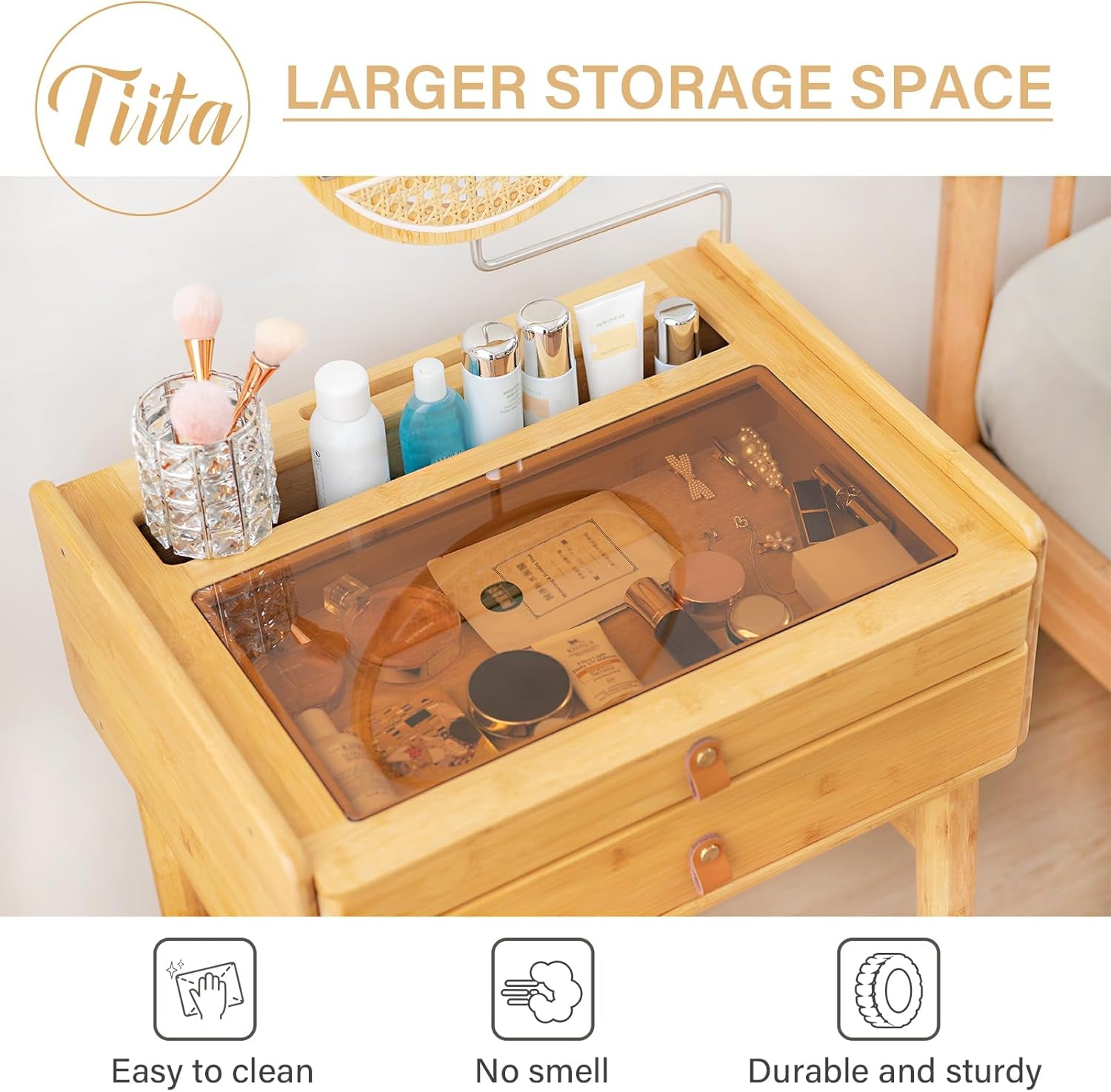 Vanity Desk, Makeup Vanity Table with Mirror, Dressing Table with 2 Drawers,Modern Wood Bedroom Vanity Vintage Dressing Table for Women Girls