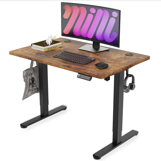Standing Desk, 39.4'' Small Sit Stand up Rising Desks Height Adjustable Electric Standing Desk with 3 Memory Setting, Ergonomic Home Office Computer Desk Workstation, Rustic Brown