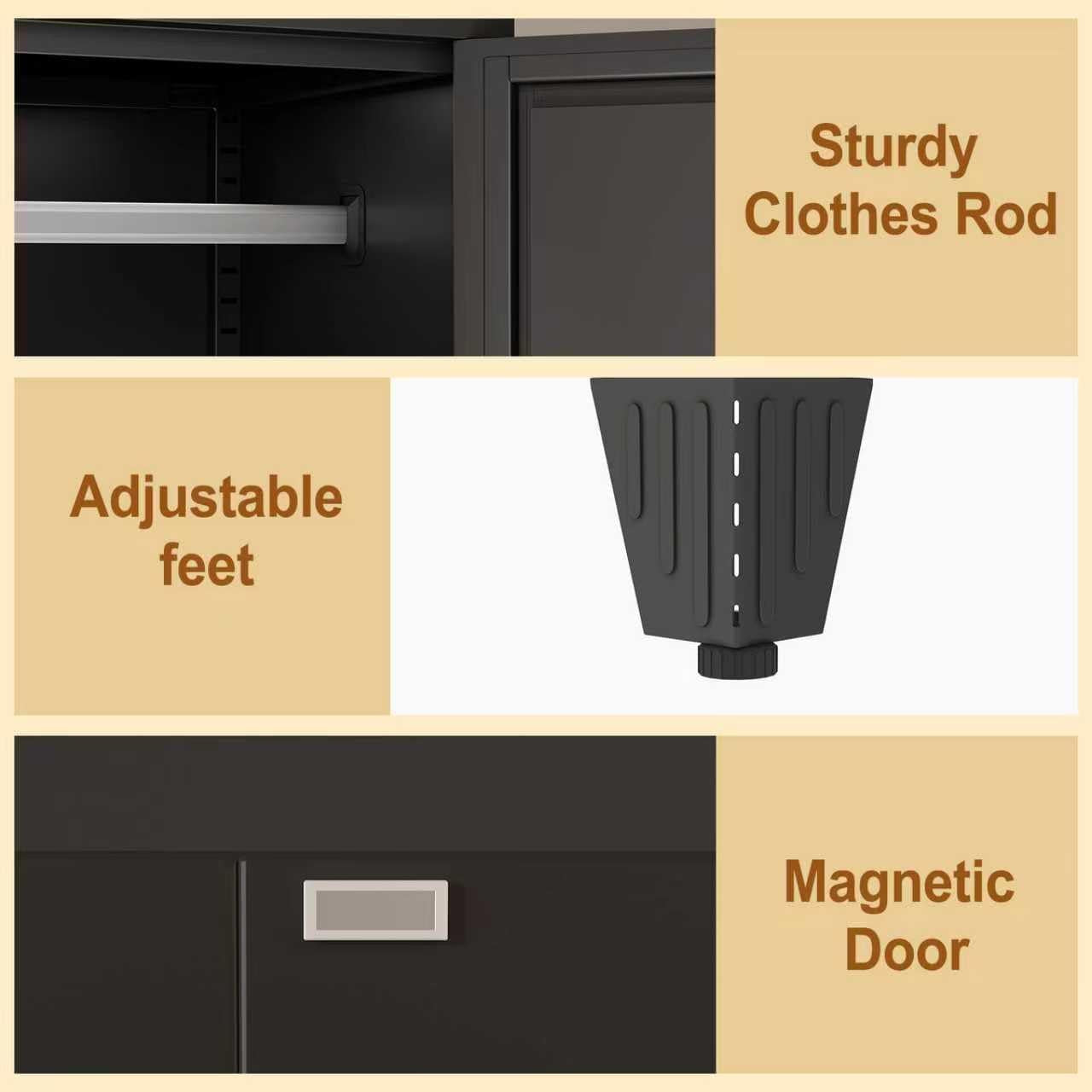 Metal Armoire Wardrobe Closet Storage Cabinet with Mirror Black, 71'' Wardrobe Cabinet with Hanging Rod Metal Closet with 2 Adjustable Shelves for Bedroom, Laundry Room, Cloak Room