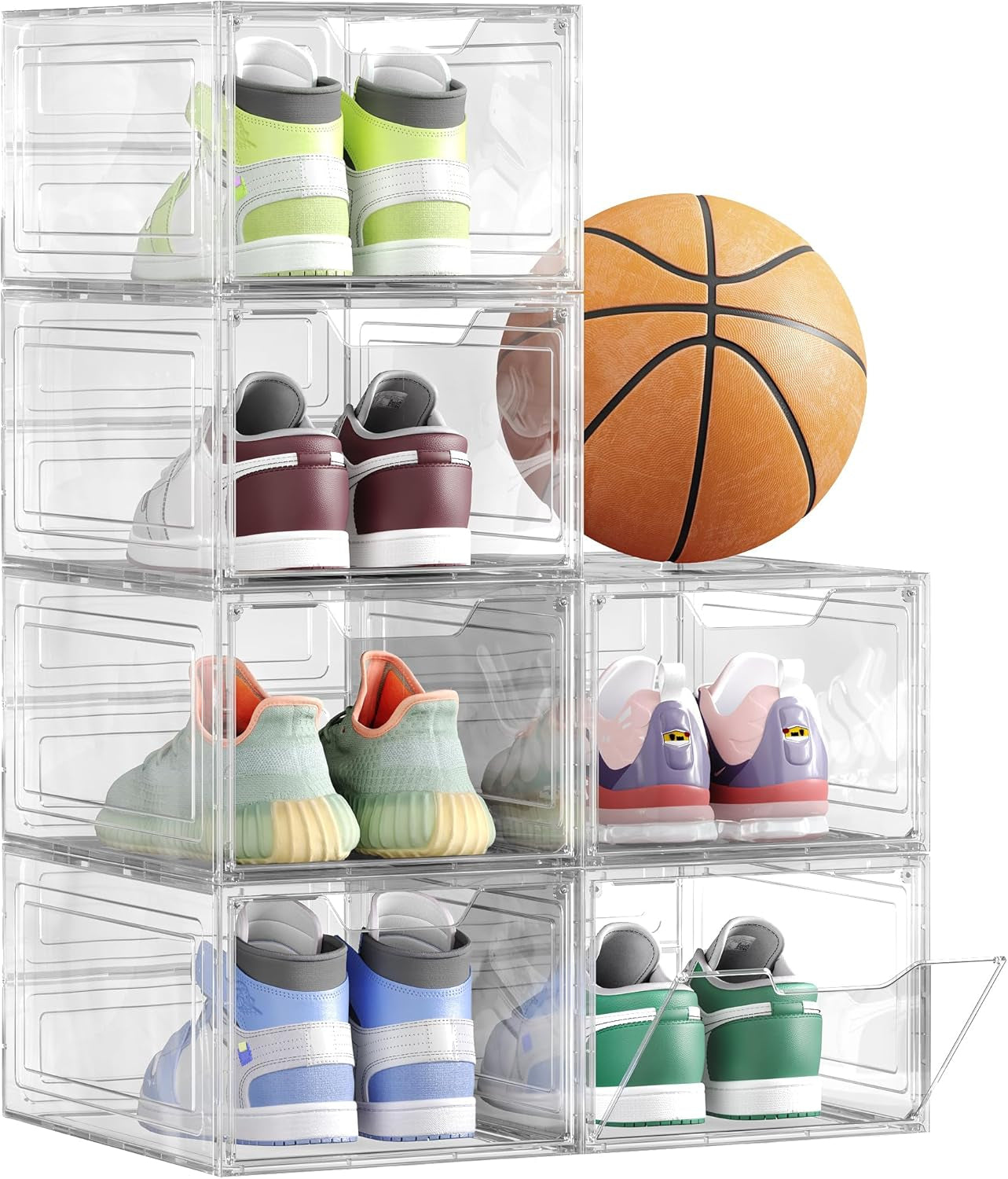 Shoe Boxes, Clear Shoe Organizers, Set of 12, Plastic Shoe Storage with Clear Door, Easy Assembly, up to US Size 13, Transparent White ULSP032W12