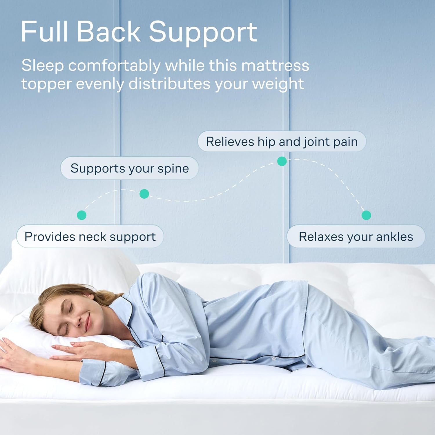Cloud-Like Queen Mattress Topper - 100% Cotton Top Mattress Pad for Back Pain Relief - Breathable & Naturally Cooling for Hot Sleepers, White