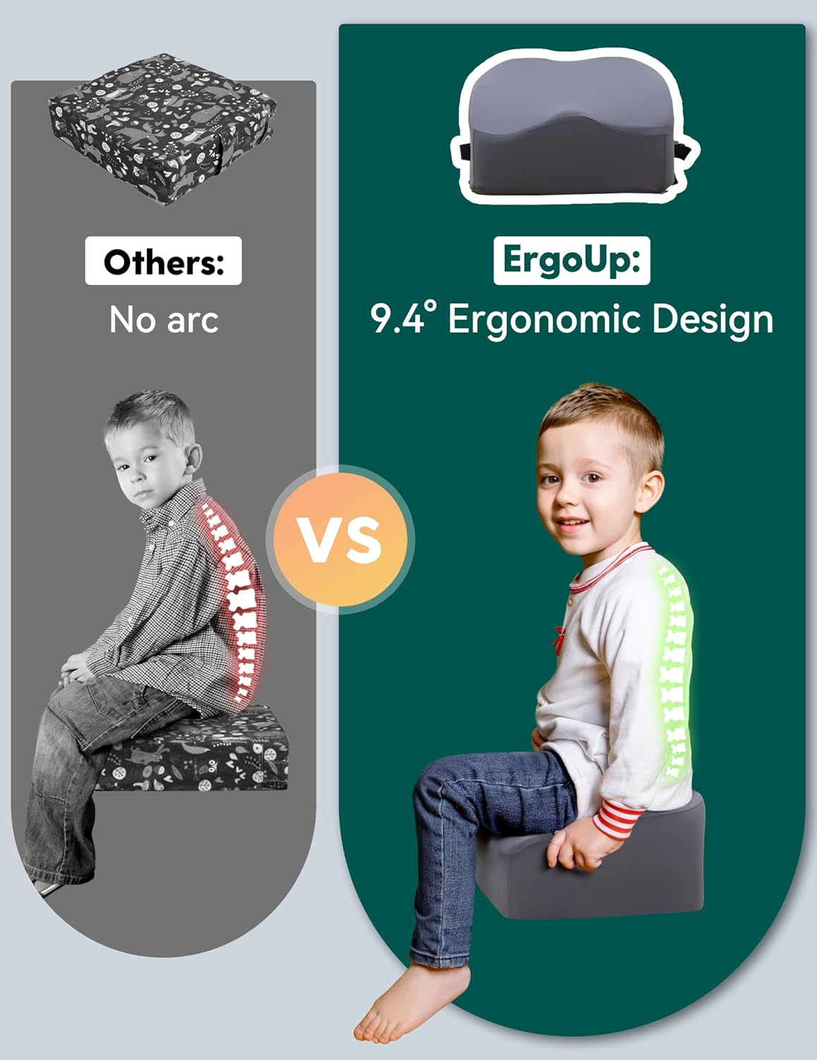 Ergo-Designed Booster Seat for Kitchen Chair, Promote Proper Upright Posture, Toddler Booster Seat for Dining Table, Removable & Washable Cover, Suitable for 18 Months to 5 Years, Dark Grey