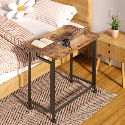 23.6" Mobile Small Rolling Computer Desk, Folding Laptop Cart Table with Wheels, Portable Office Desk for Small Space Couch Bed - Rustic Brown and Black