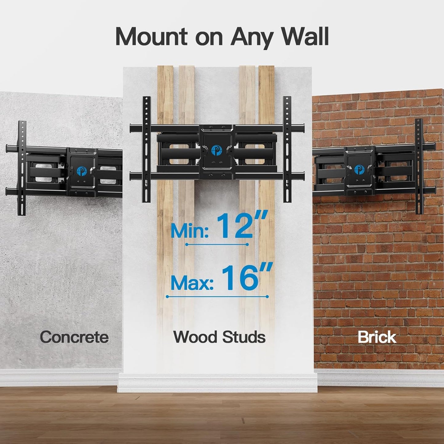 Full Motion TV Wall Mount for Most 37-75 Inch Tvs up to 132Lbs, Wall Mount TV Bracket Articulating Swivel Tilt Extension Leveling Max VESA 600X400Mm Fits 12/16" Wood Stud, PILFK1